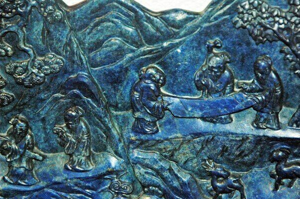 Chinese carved lapis on display at the Cleveland Museum of Natural History